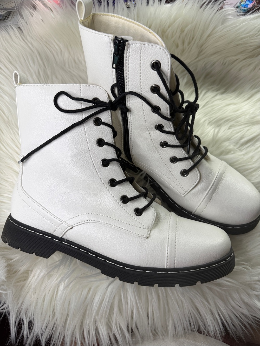 Arizona Jean Company White Combat Boots with Black Laces